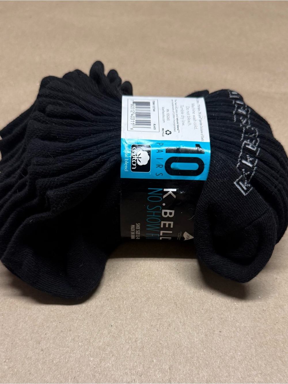 K Bell No Show Fit 10 Pairs Men’s 5.5-10 L Large Black Socks NEW!